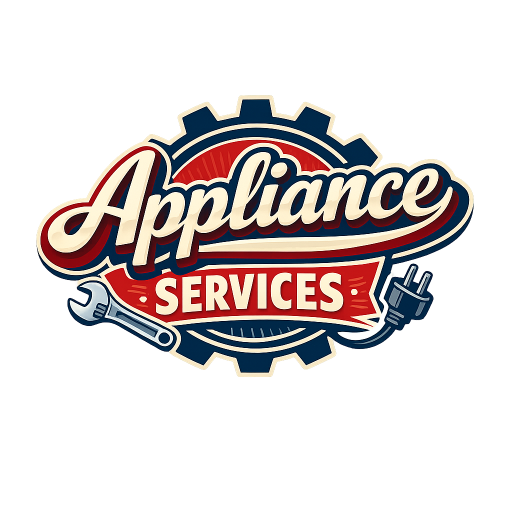 Appliance Services logo with gear, wrench and plug icons in red and navy blue